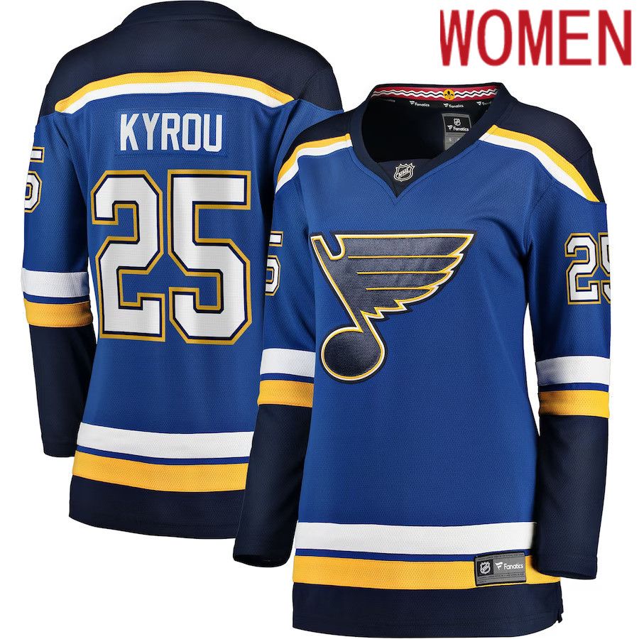 Women St. Louis Blues #25 Jordan Kyrou Fanatics Branded Blue Home Breakaway Player NHL Jersey